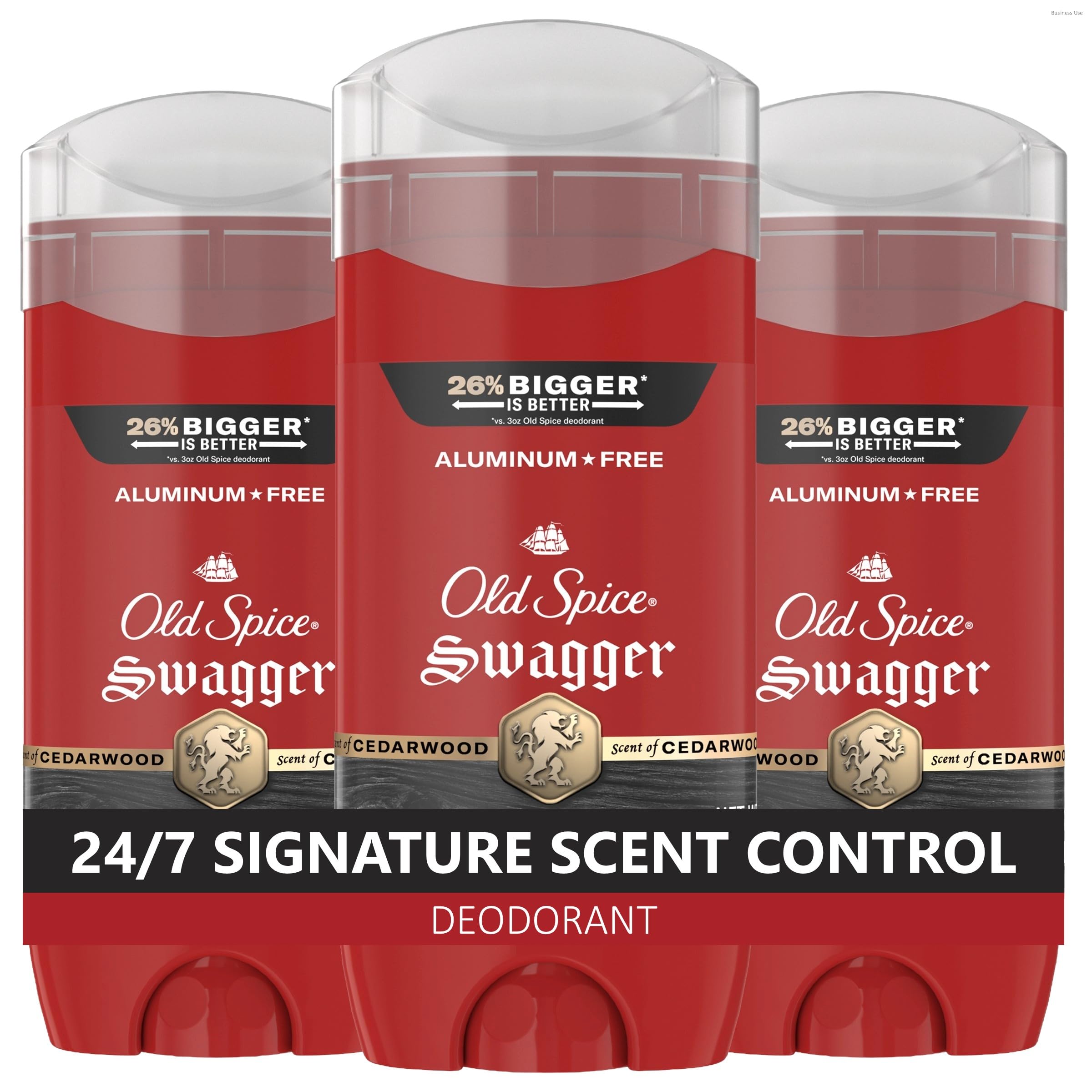 Old Spice Swagger front packaging showing three sticks and brand identity, builds grooming confidence