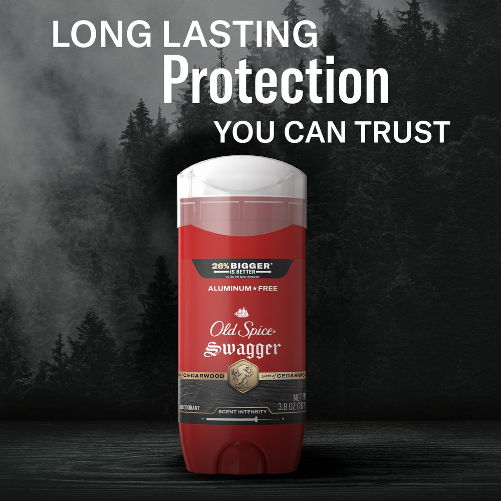 Old Spice Swagger on bathroom counter beside toiletries, encourages daily routine integration