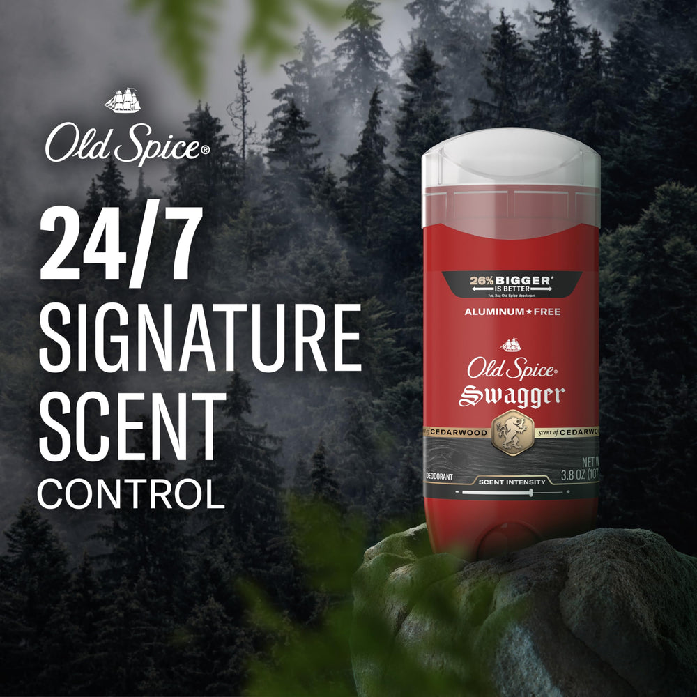 Old Spice Swagger close-up label with scent notes and ingredient cues, ensures clear product info