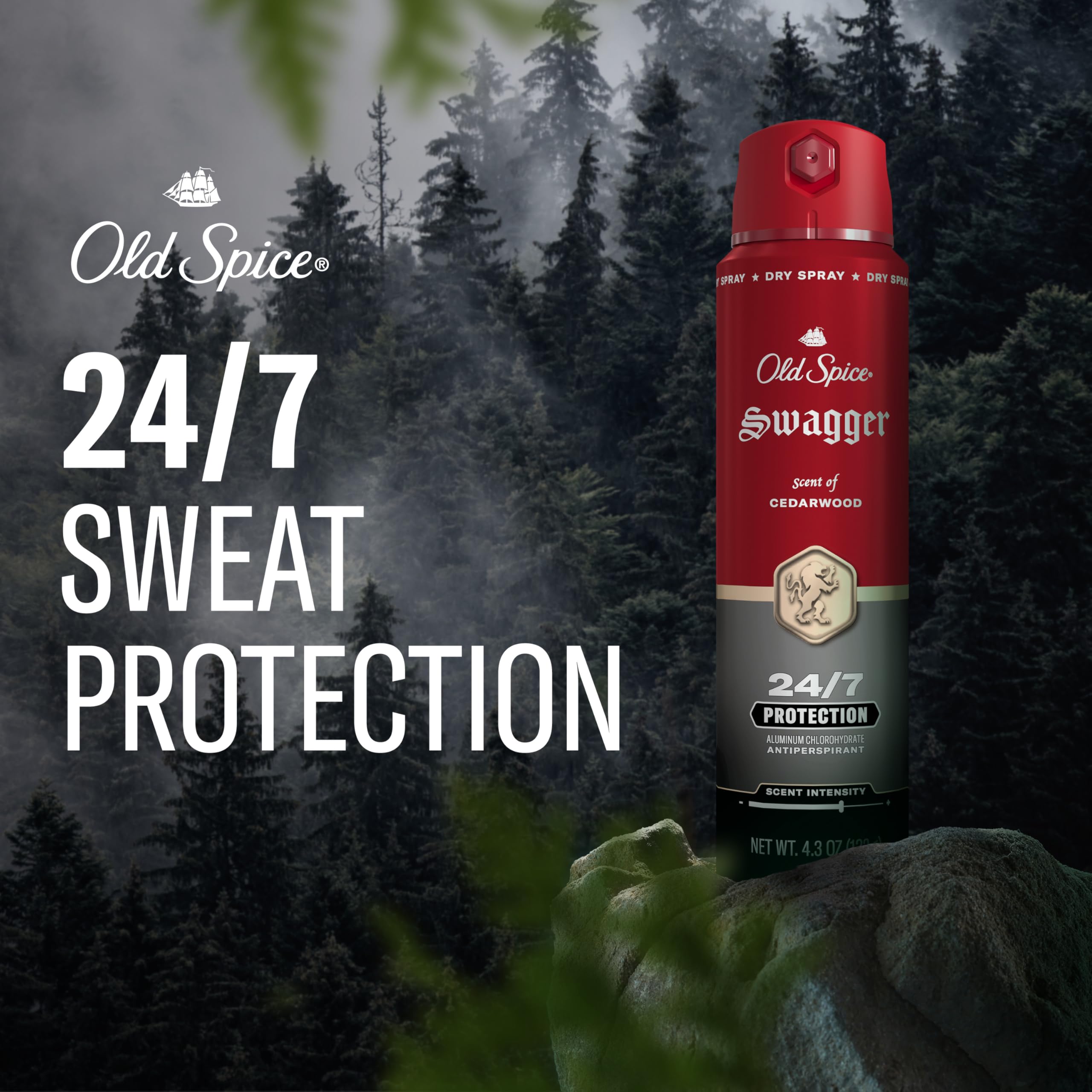 Old Spice Swagger spray nozzle close-up for quick dry application benefit
