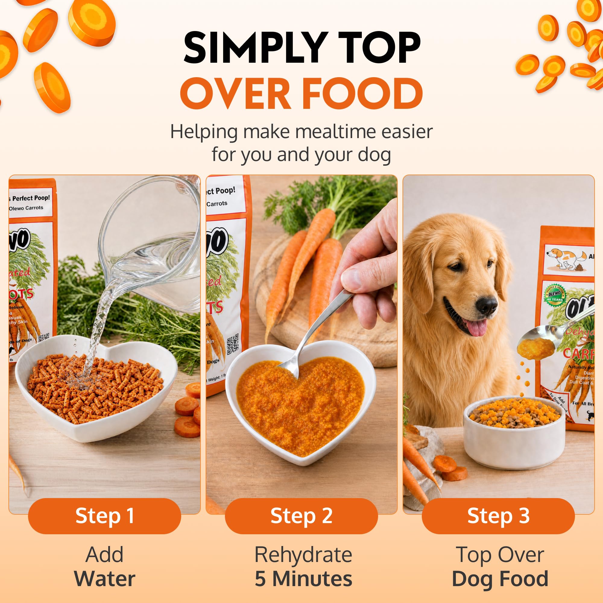 Olewo close-up dehydrated carrot texture highlighting digestible whole-food form