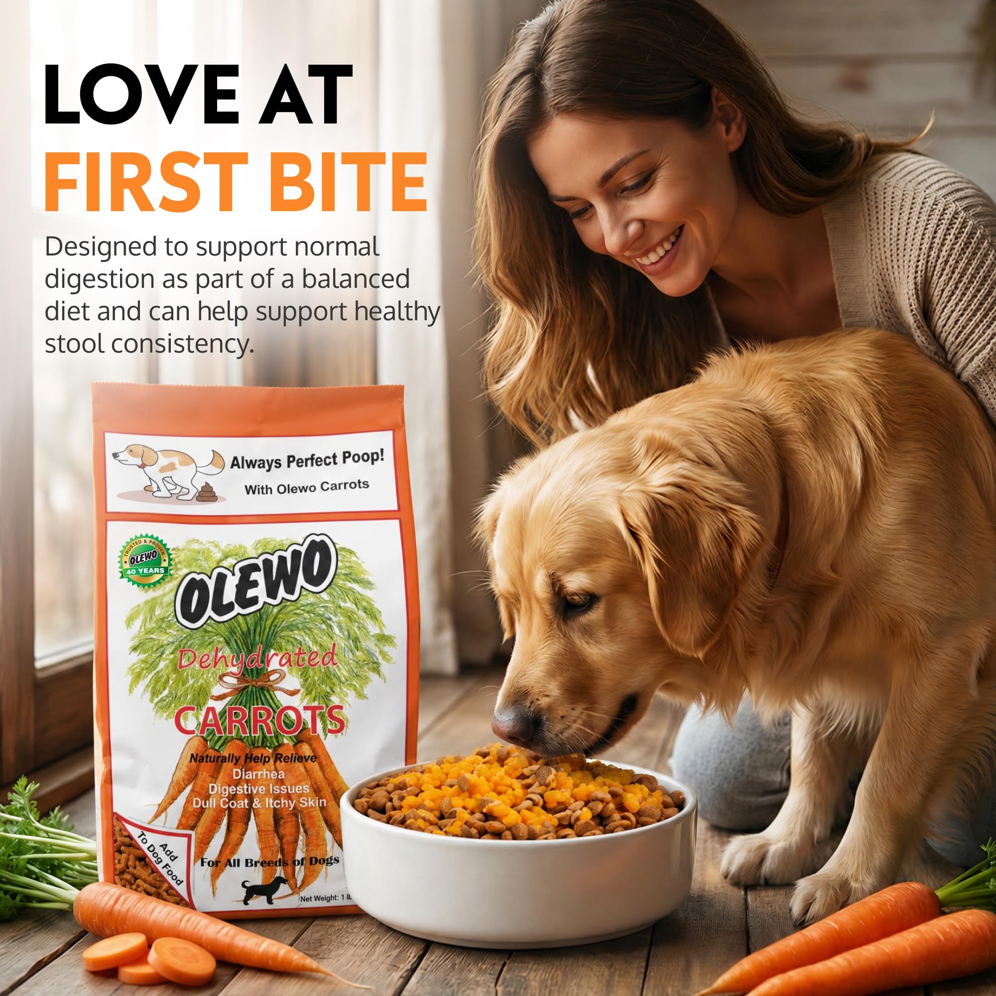 Olewo dog eating meal with topper showing happier digestion and enjoyment