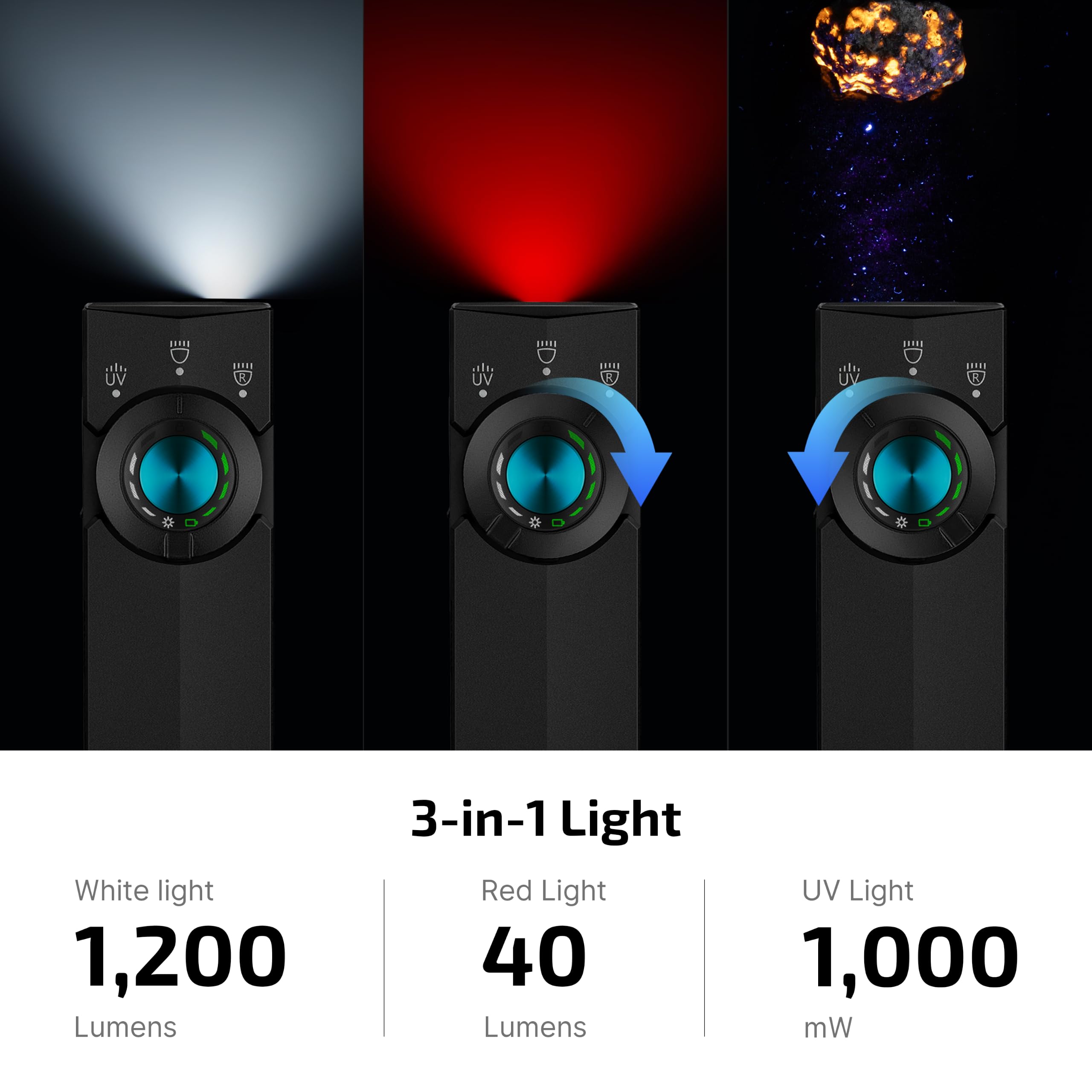 OLIGHT ArkPro Lite UV beam revealing stains and fluorescence for inspection benefit