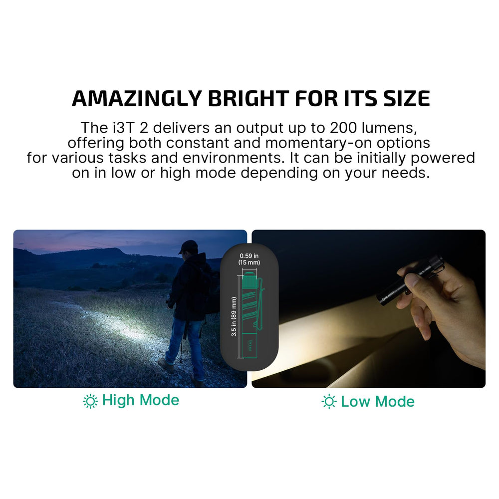 OLIGHT I3T 2 head close-up showing bezel and LED, precise beam control