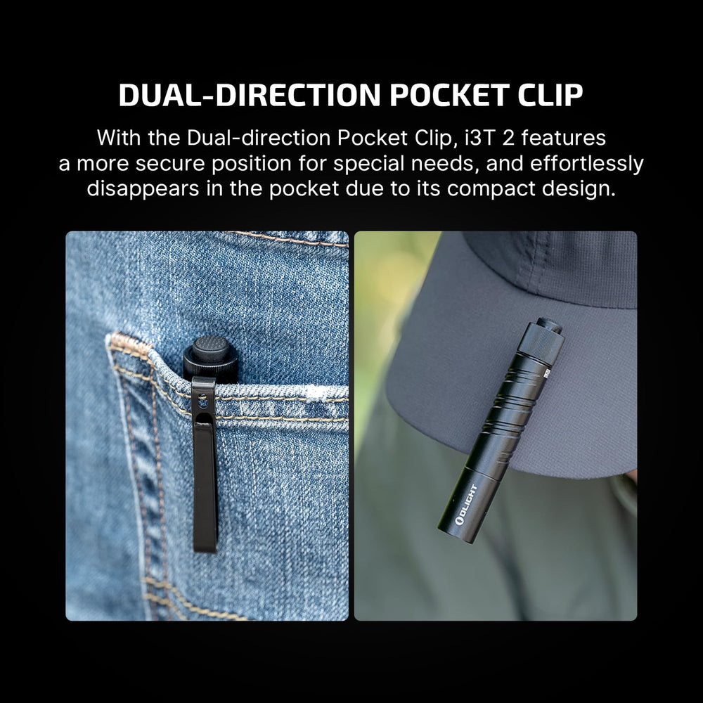 OLIGHT I3T 2 clipped to belt horizontally for hands-free work illumination