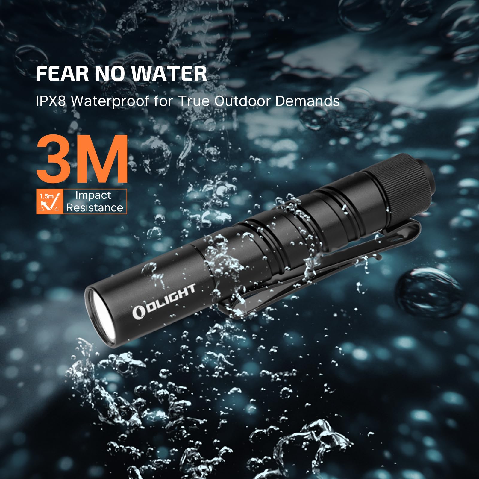 OLIGHT I3T 2 clipped to bag strap vertically showing versatile carry positions
