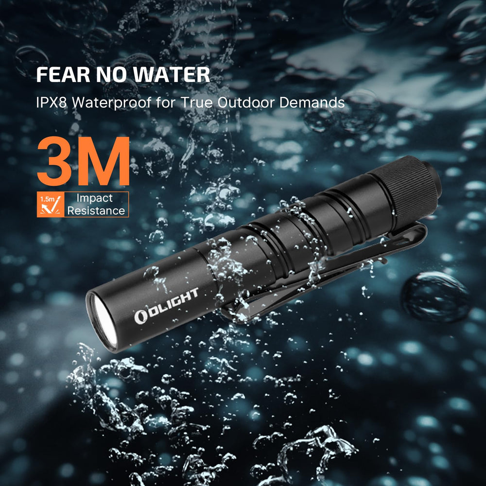 OLIGHT I3T 2 clipped to bag strap vertically showing versatile carry positions