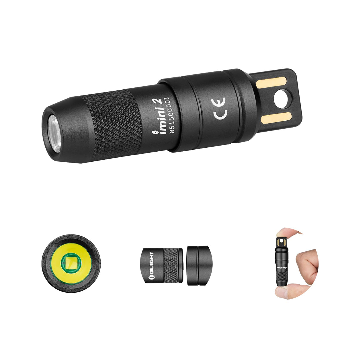 OLIGHT IMINI 2 front view showing compact black body and lens, easy-carry benefit