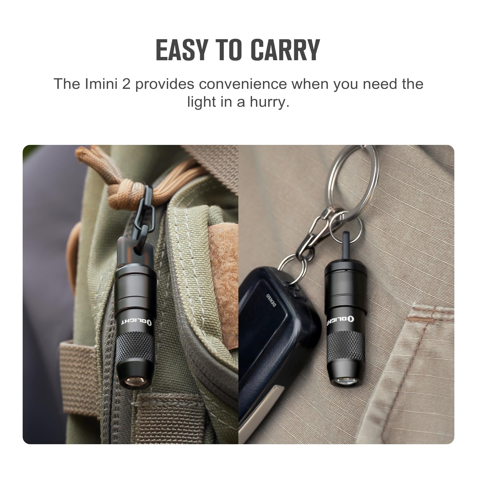 OLIGHT IMINI 2 attached to keyring in lifestyle scene for practical portability