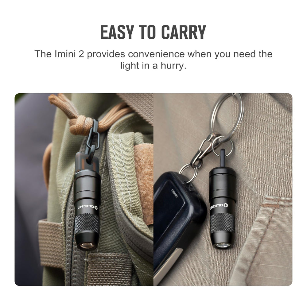 OLIGHT IMINI 2 attached to keyring in lifestyle scene for practical portability