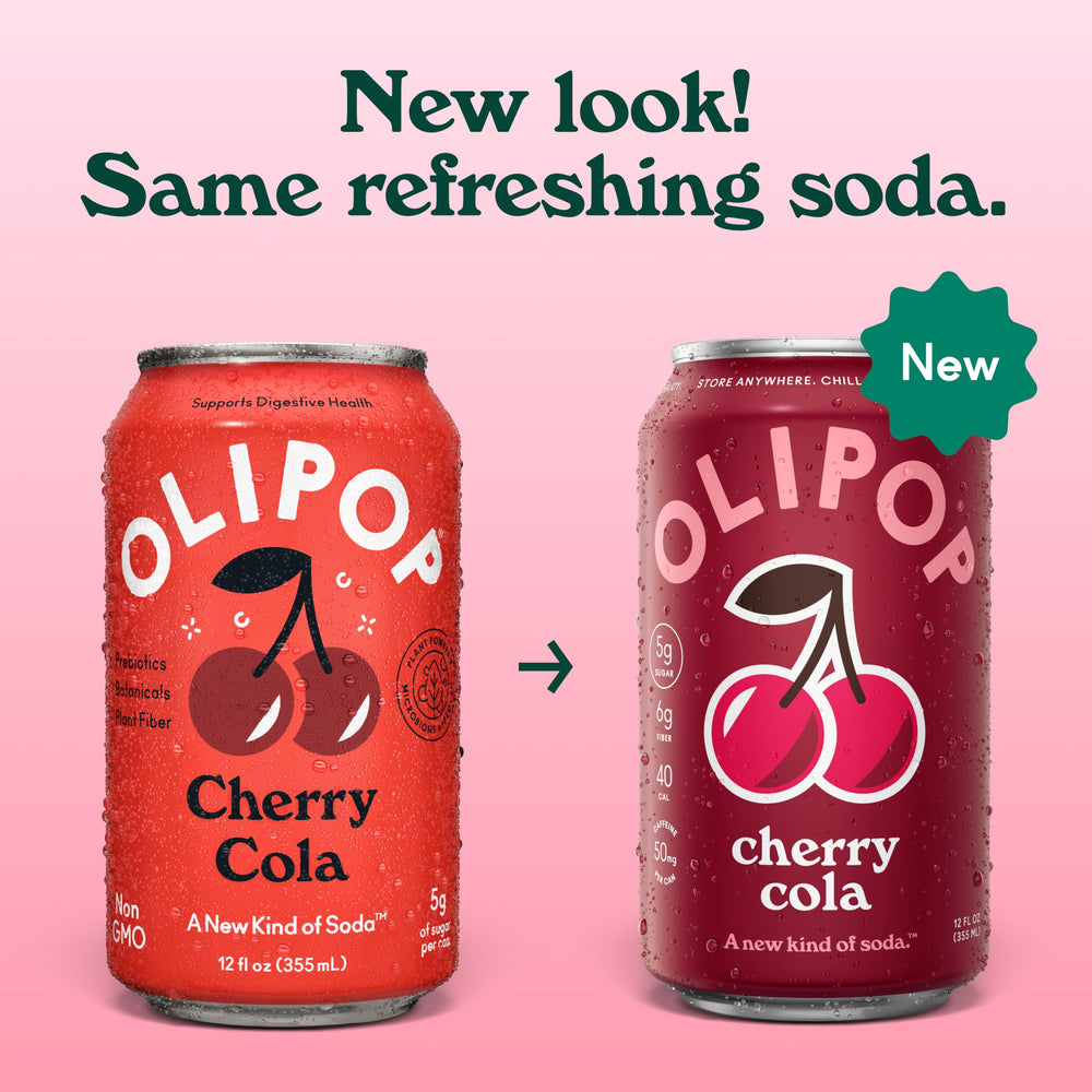 OLIPOP Cherry Cola can top close-up with pull tab and fizz detail