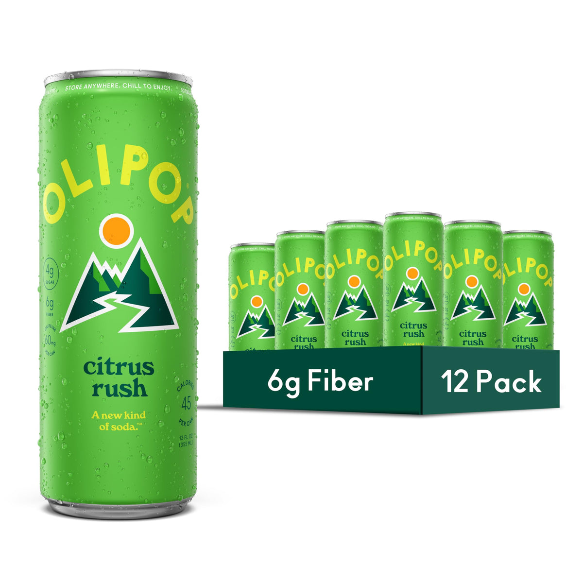OLIPOP front can showing Citrus Rush branding and refreshing citrus appeal