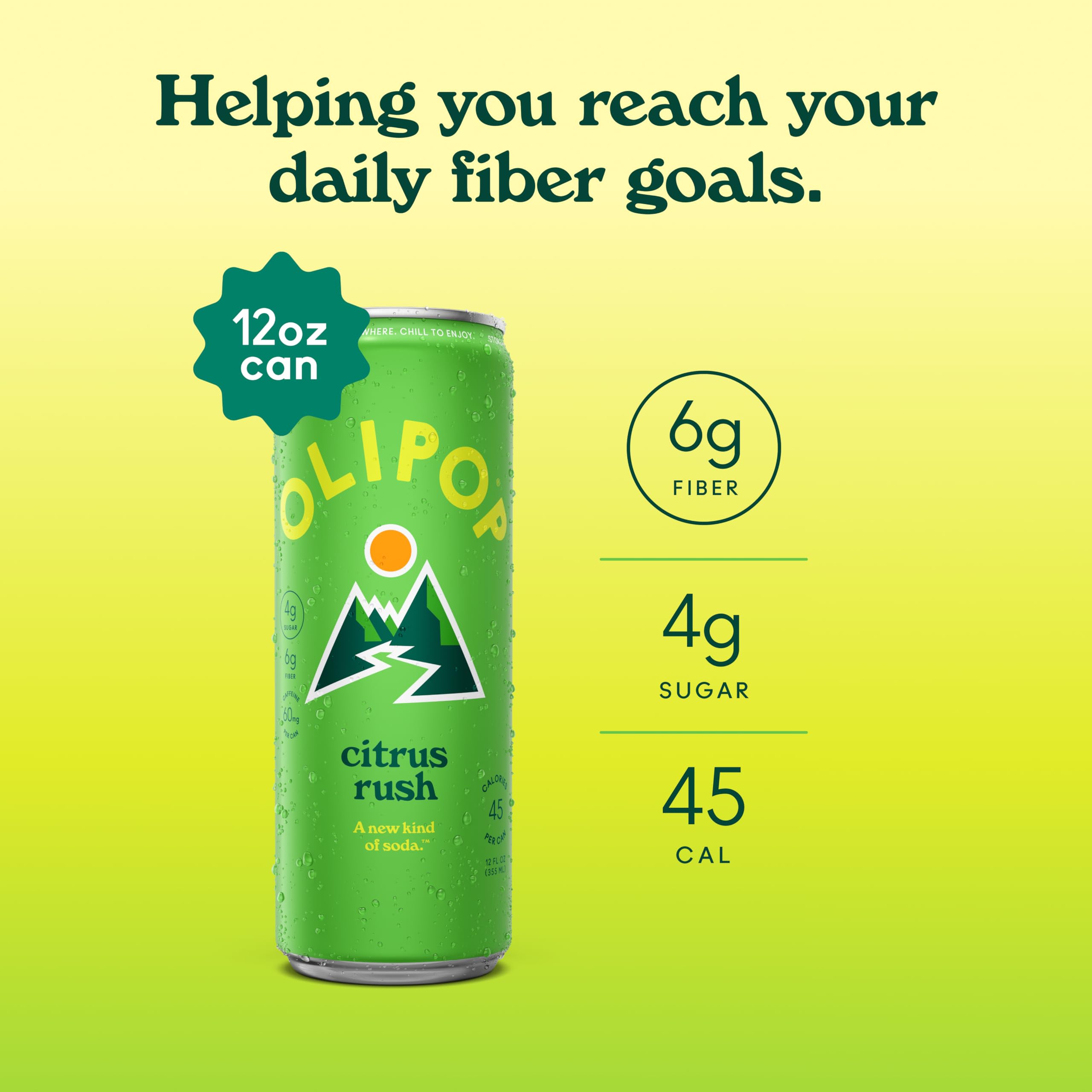 OLIPOP label close-up highlighting Citrus Rush ingredients and clean formula benefits