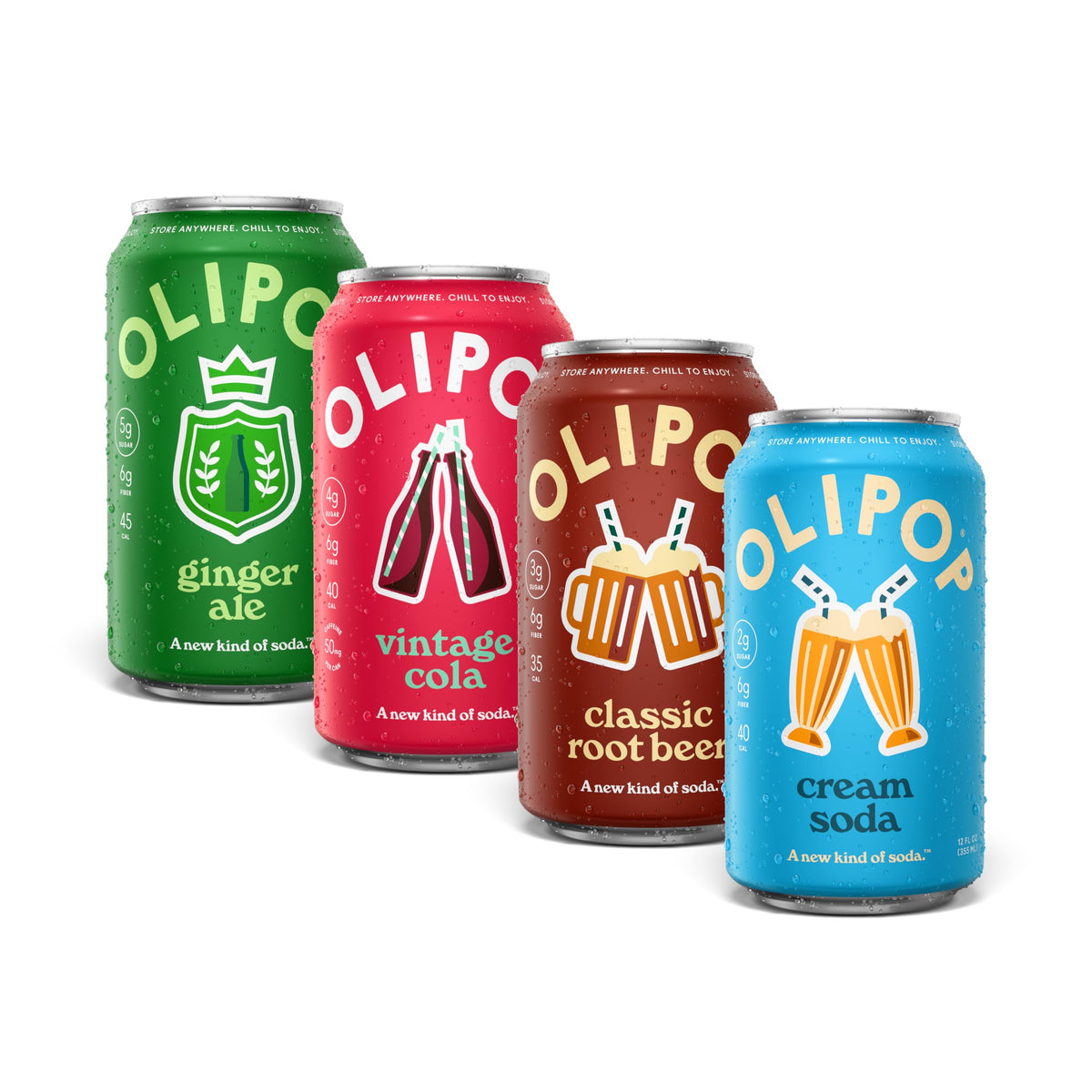 OLIPOP front packaging showing variety pack and flavor lineup, clear product identification