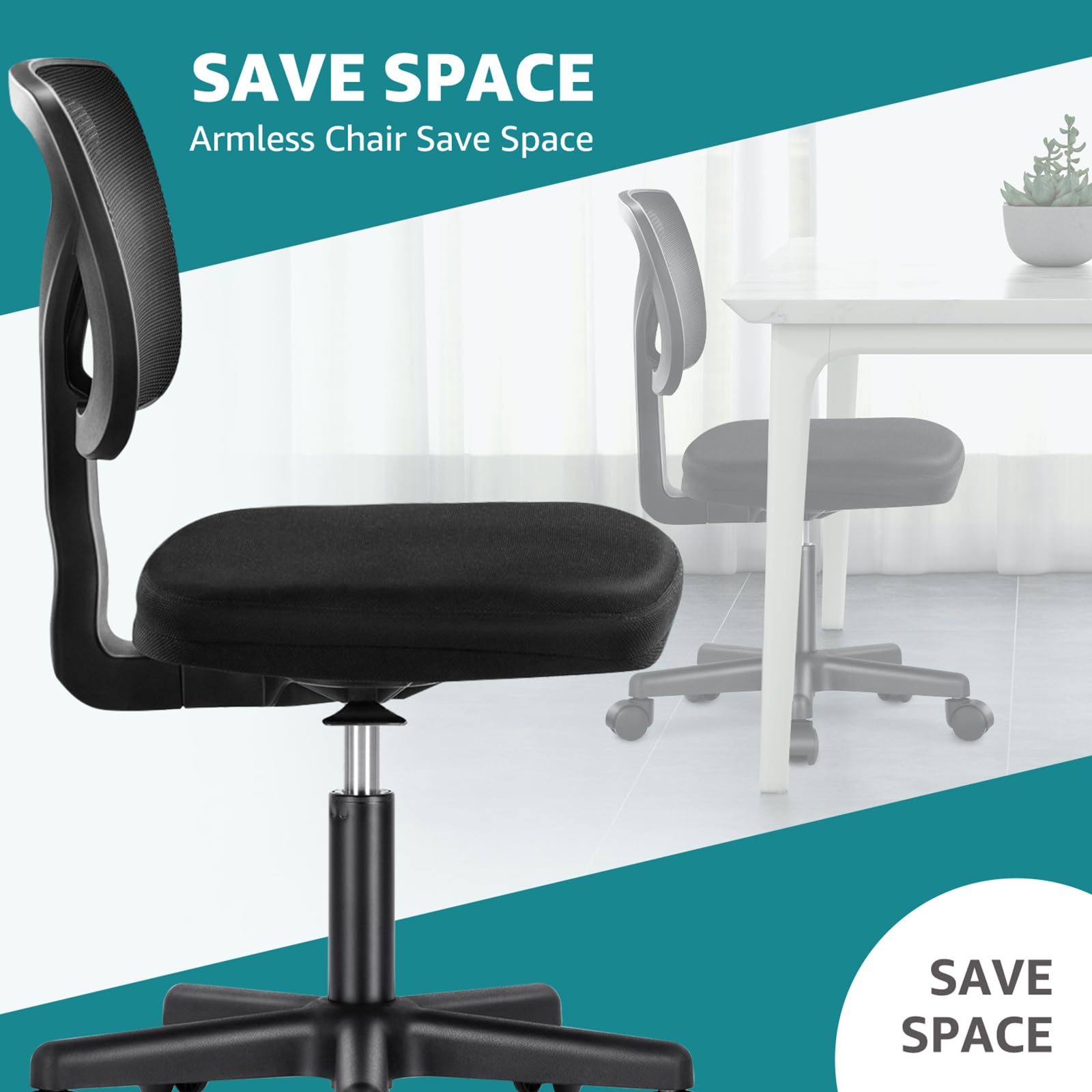 OLIXIS chair tucked under desk demonstrating compact fit for small rooms