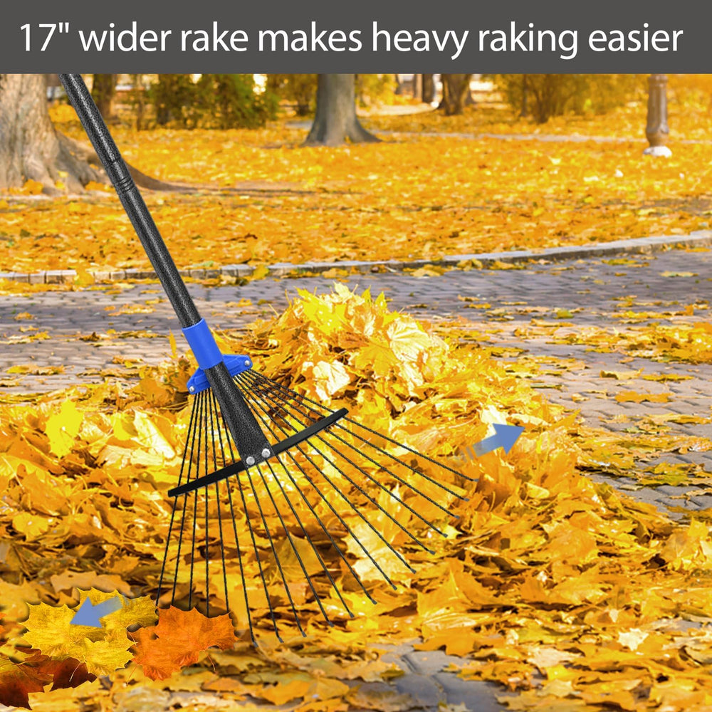 Oliynedy rake in use on lawn illustrating heavy-duty leaf removal