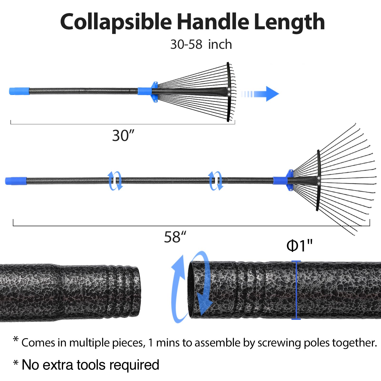 Oliynedy rake wide head closeup highlighting 17-inch sweep efficiency