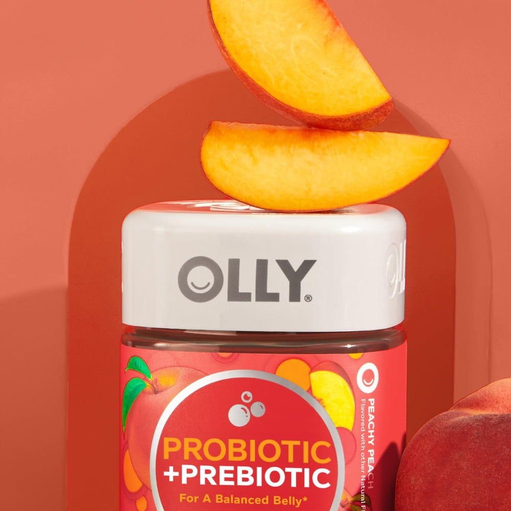 OLLY open bottle with gummies spilling showing two-month supply benefit
