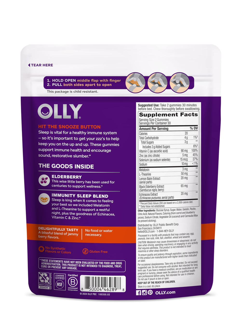 OLLY open bottle with gummies spilling illustrating 60-count supply