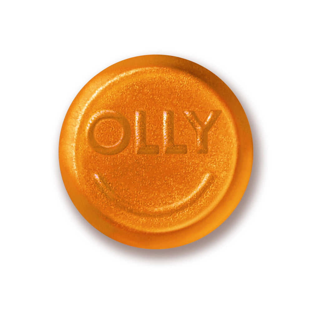 OLLY bottle beside a school bag showing portability for on‑the‑go use benefit