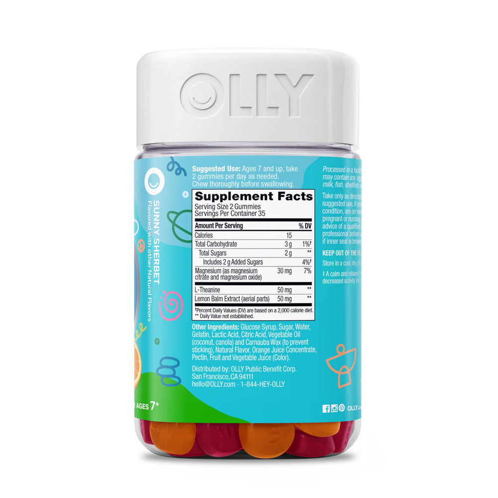 OLLY fruit visuals of raspberry lime orange reflecting Sunny Sherbet taste appeal benefit