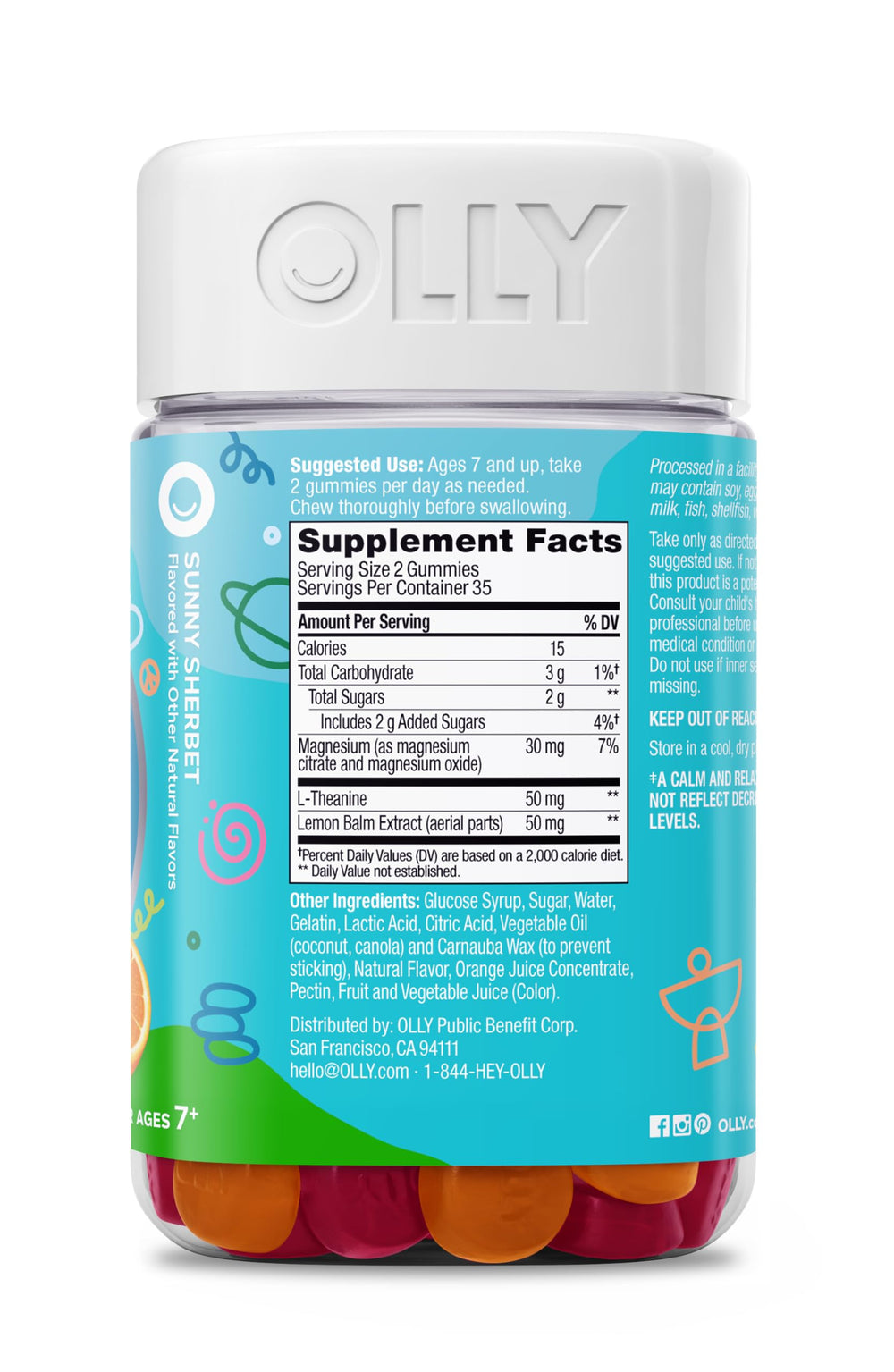 OLLY gummy in hand showing scale for accurate serving size benefit