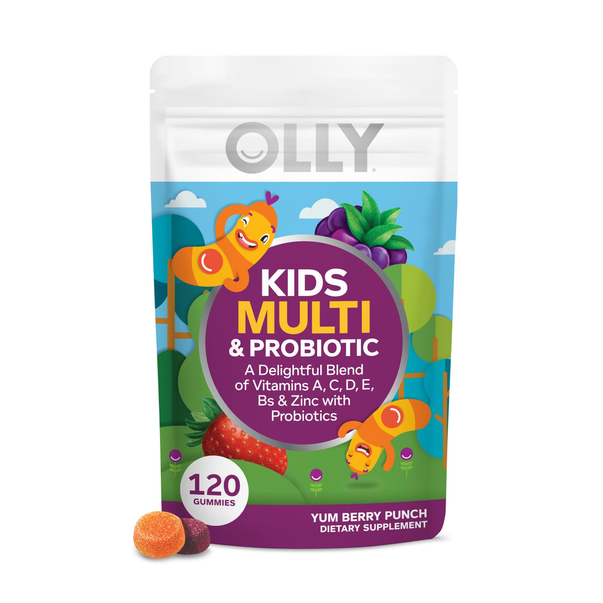 OLLY front pouch view showing 120-count packaging and convenience