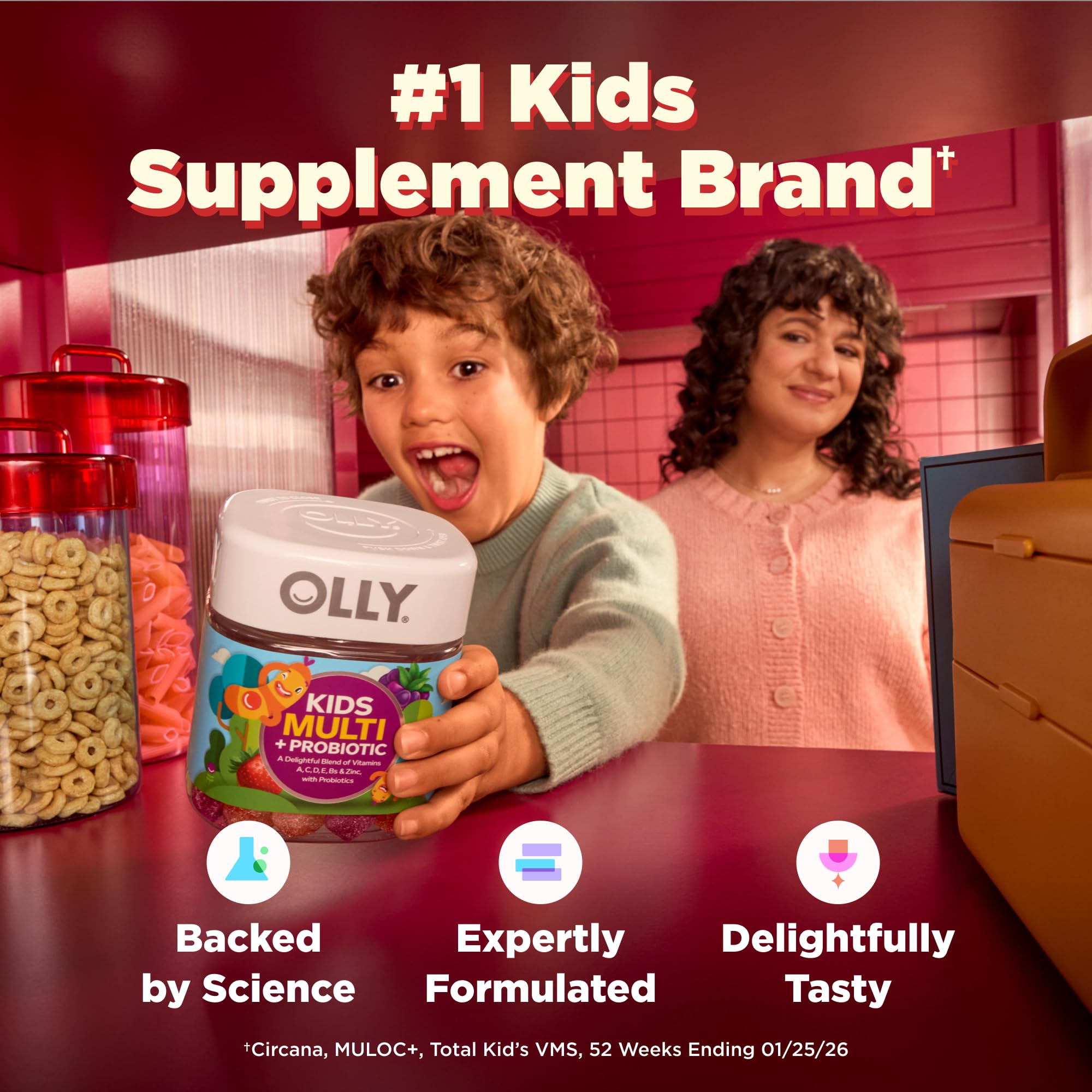 OLLY nutrition label detail highlighting included vitamins and probiotic
