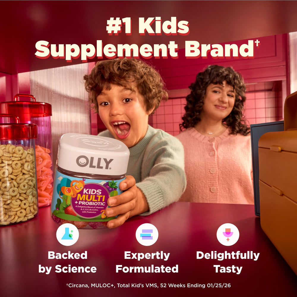 OLLY nutrition label detail highlighting included vitamins and probiotic