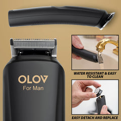 OLOV For Man attachments layout displaying all heads for versatile grooming