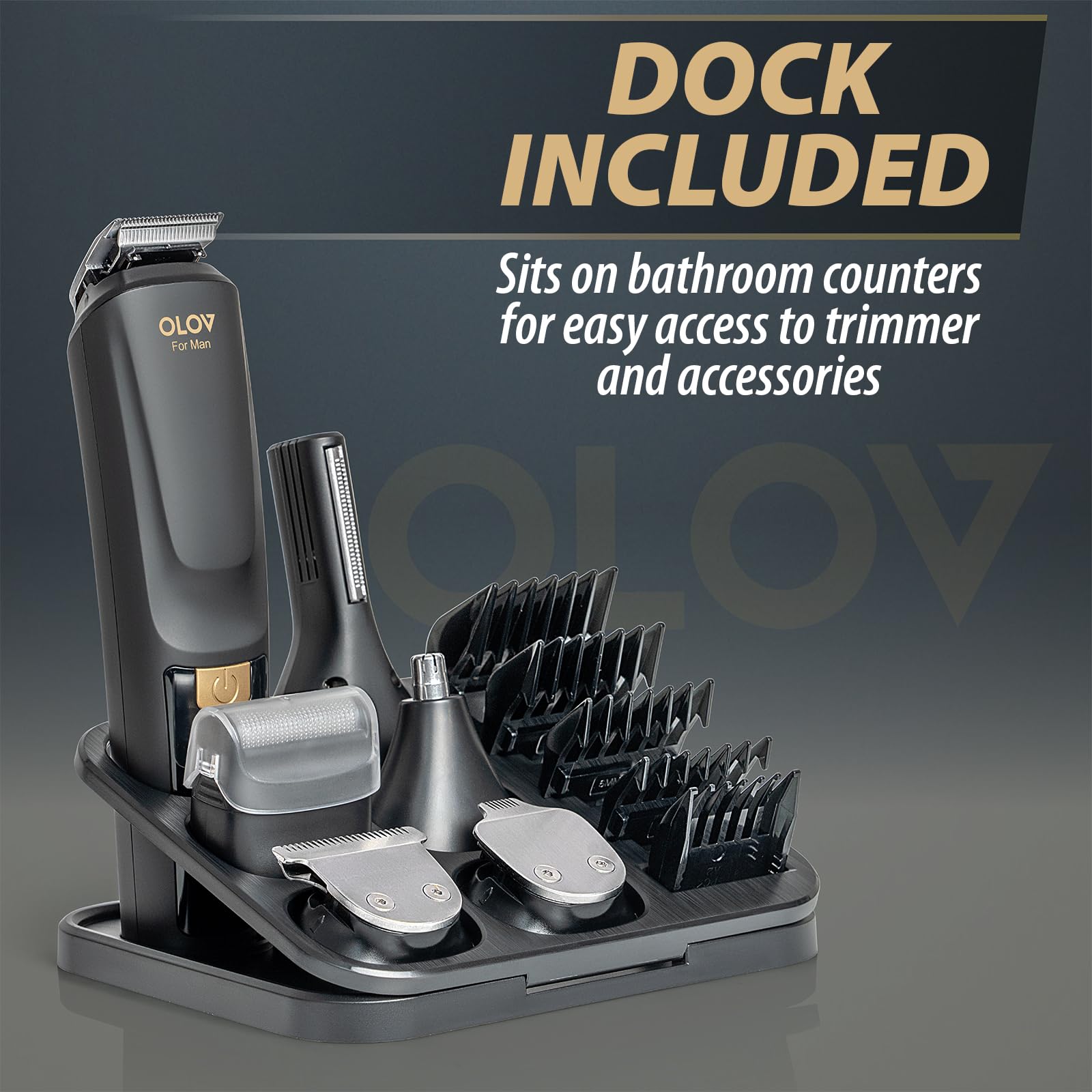 OLOV For Man USB charge dock demonstrating easy travel-ready recharging