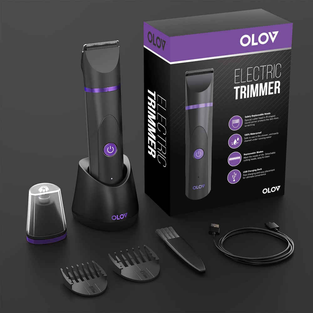 OLOV trimmer on bathroom counter styled for grooming routine and travel-ready convenience