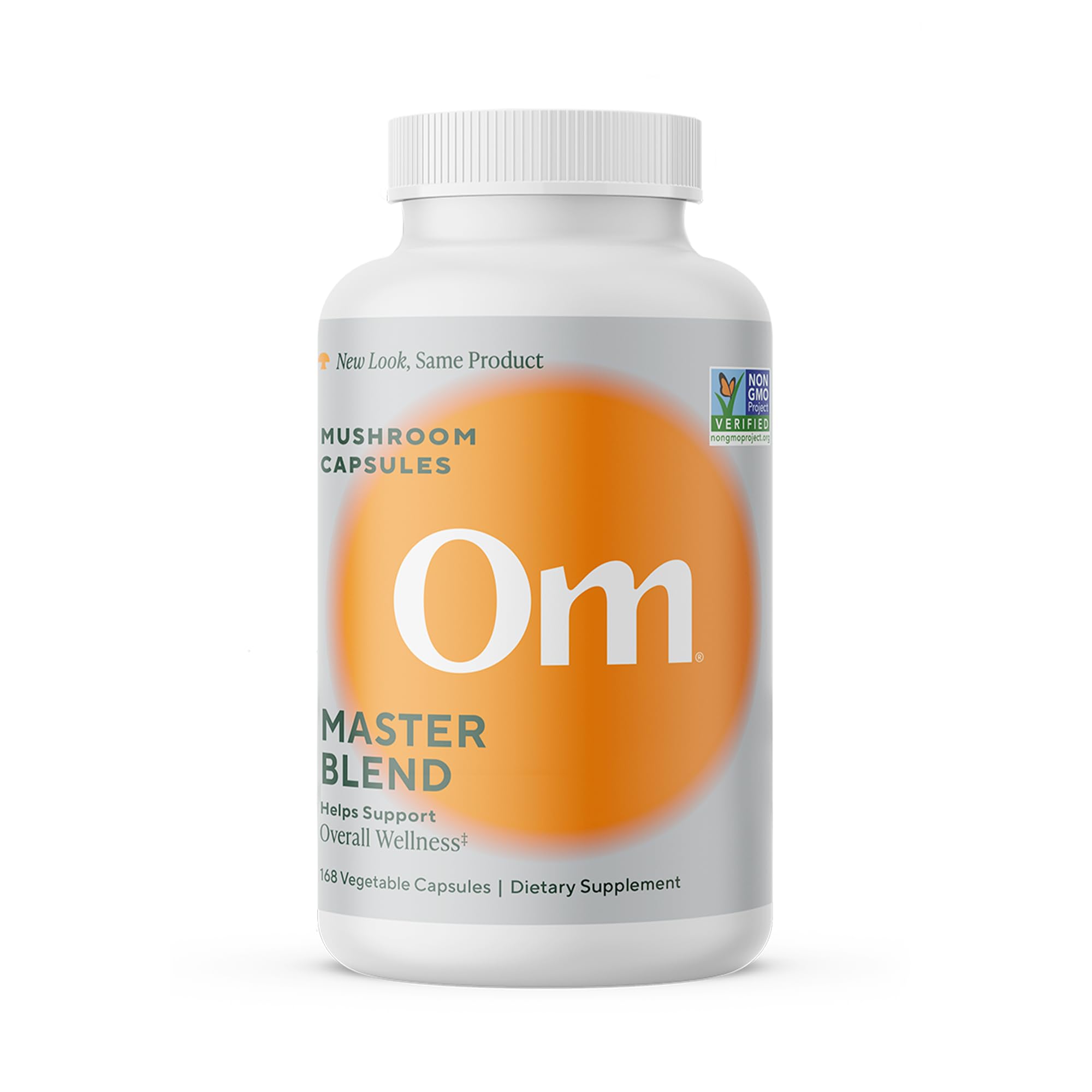 OM MUSHROOM SUPERFOOD front bottle shot showing label and benefits