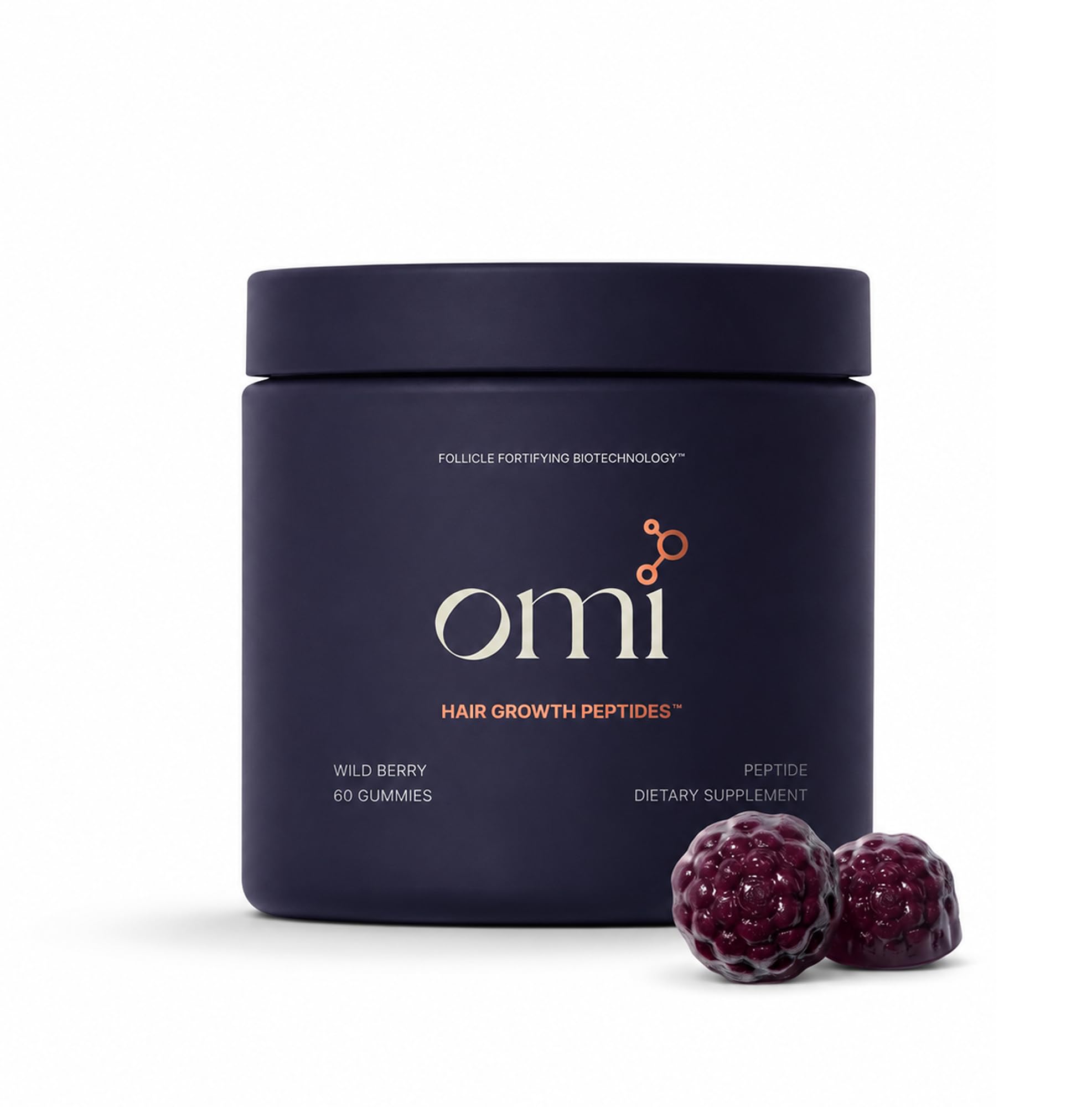 OMI WELLBEAUTY front packaging showing wild berry flavor and benefit of daily hair support