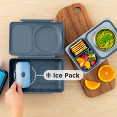 Omie OmieBox UP open top view displaying compartments and jar for organized lunches