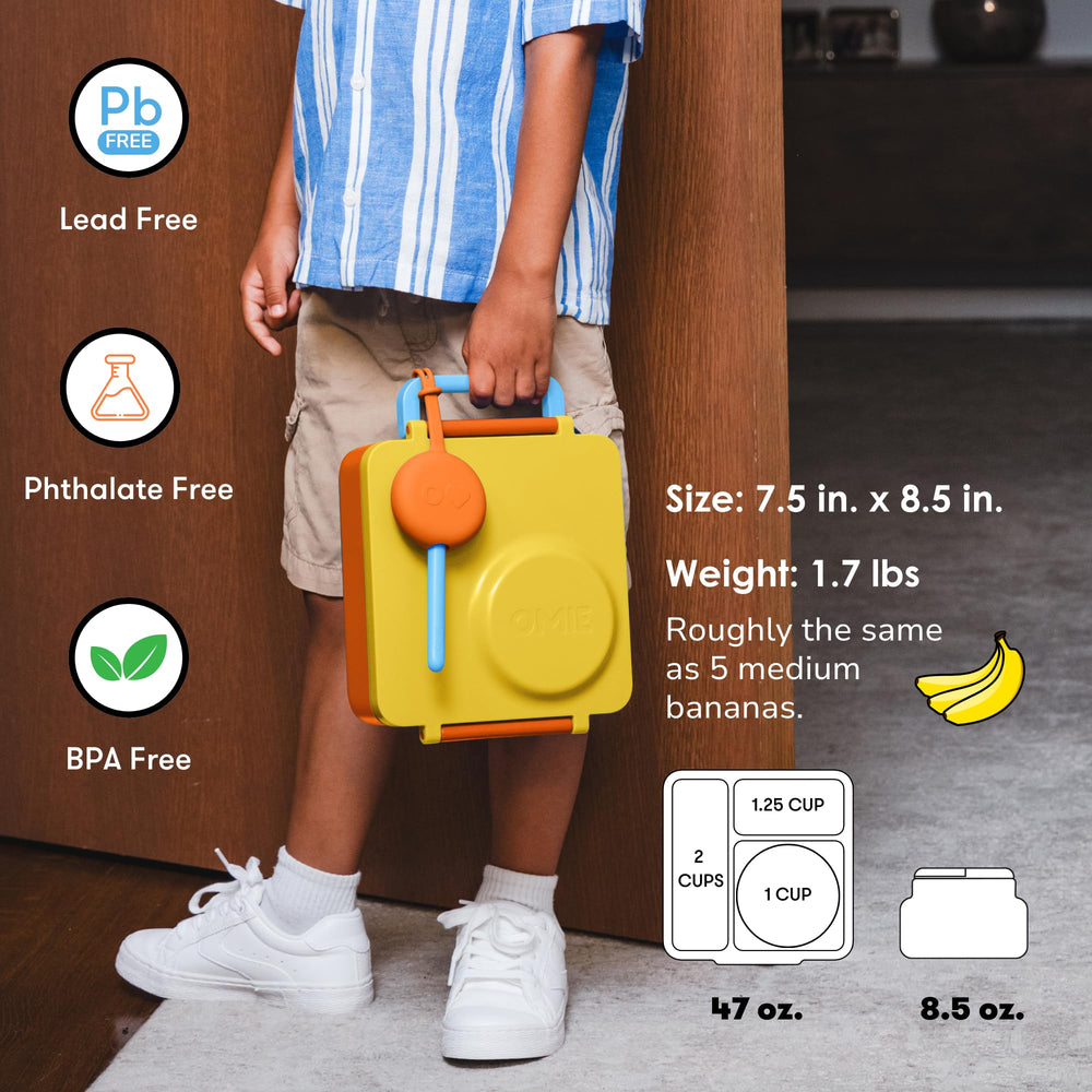 Omie in a school lunchtime scene with kids offering durability and kid-friendly use benefit