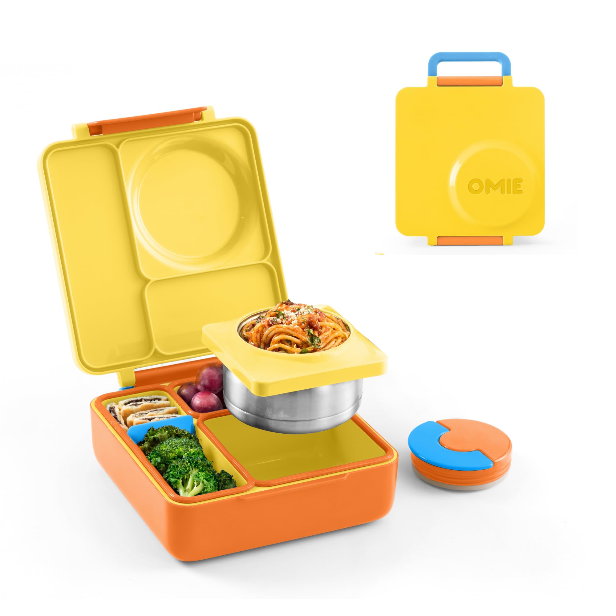 Omie front view of Sunshine bento box showing secure latches and organization benefit