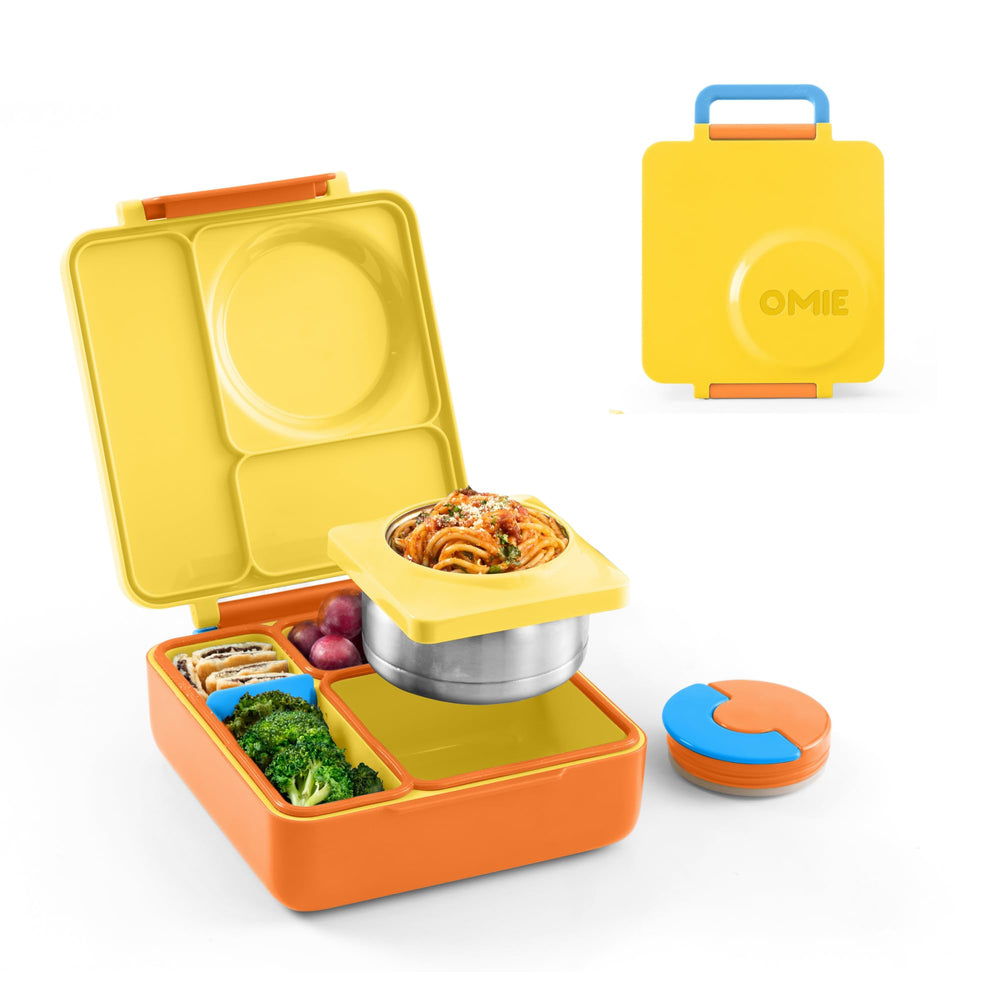 Omie front view of Sunshine bento box showing secure latches and organization benefit
