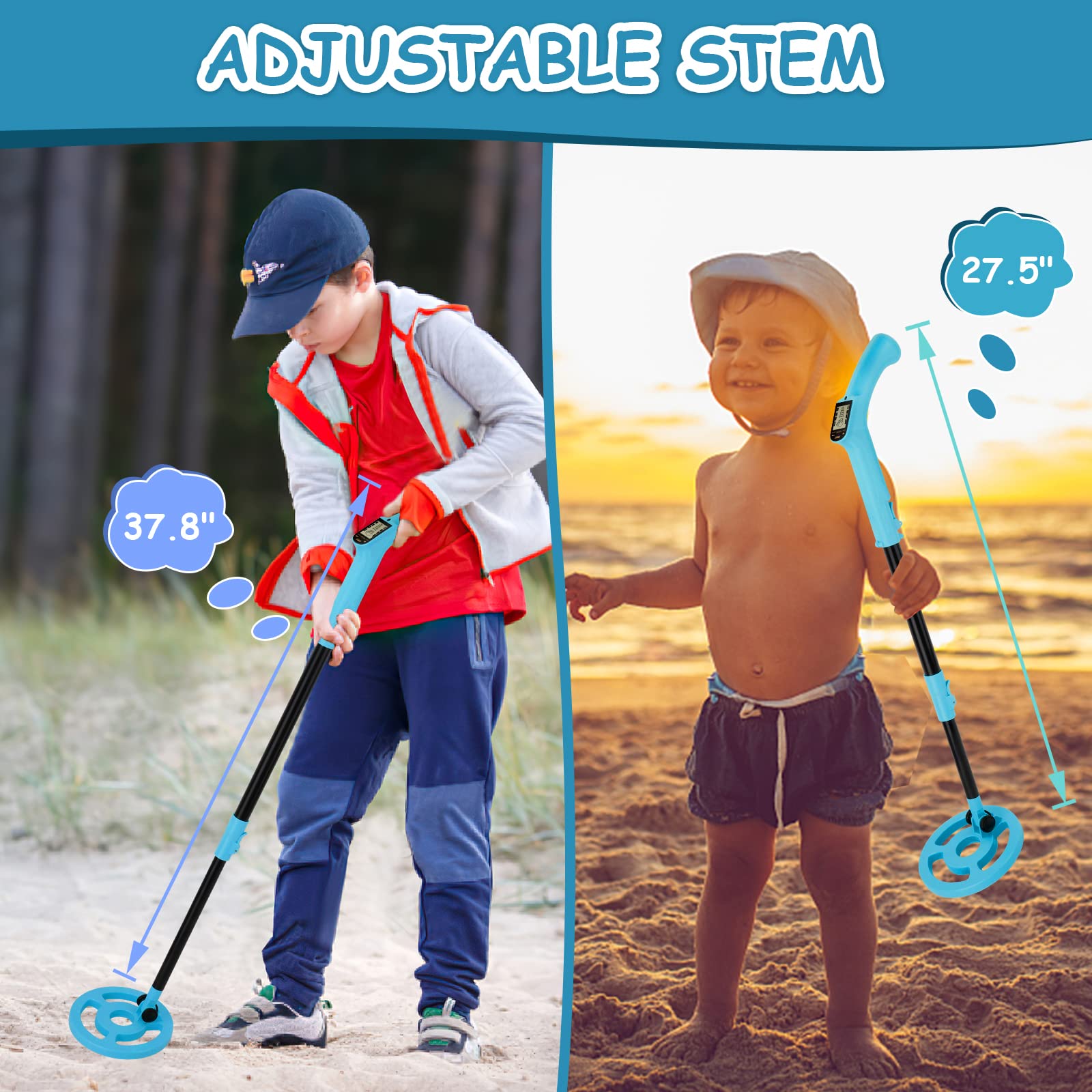 OMMO adjustable stem demonstrating height range for growing kids