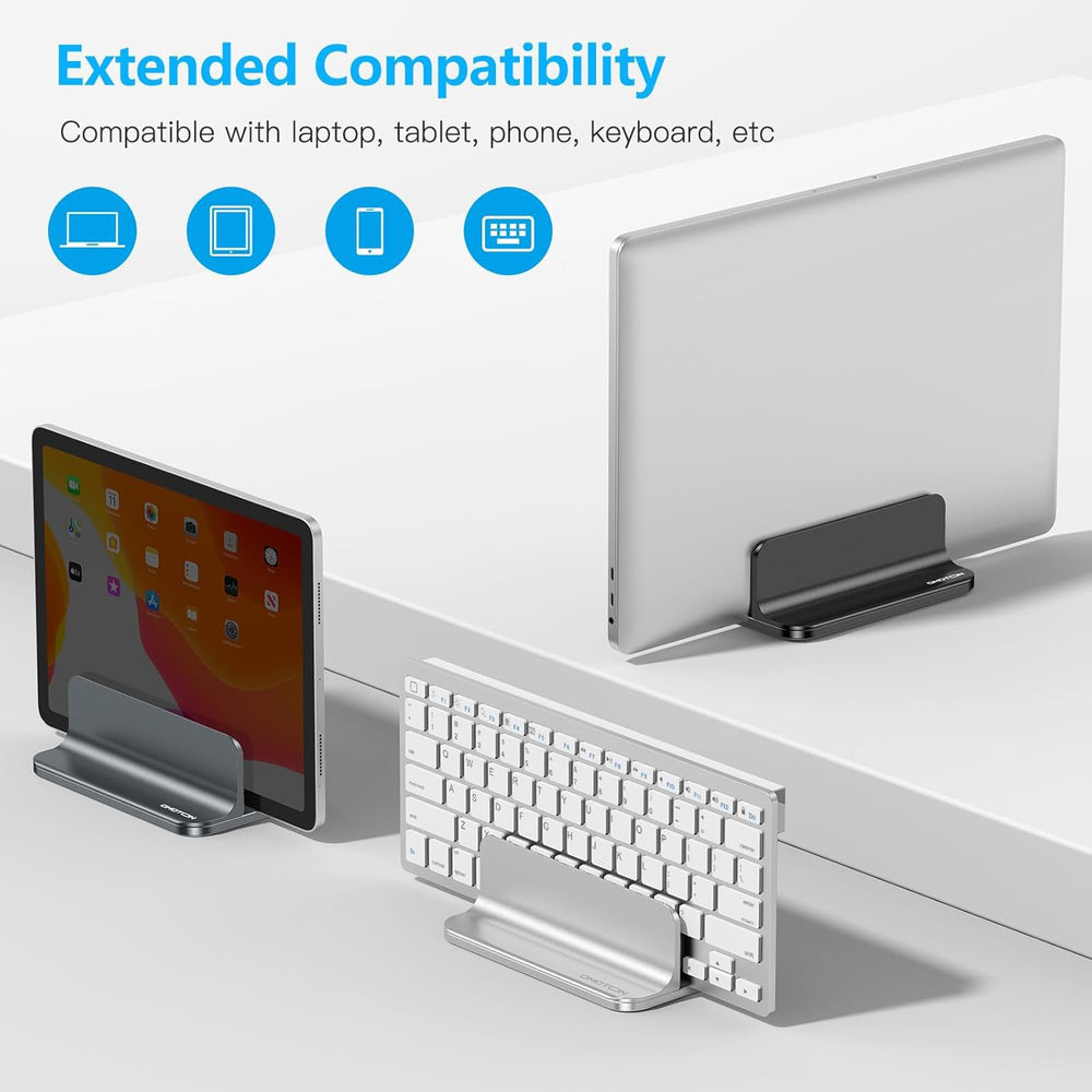 OMOTON adjustable channel image showing compatibility with various laptops