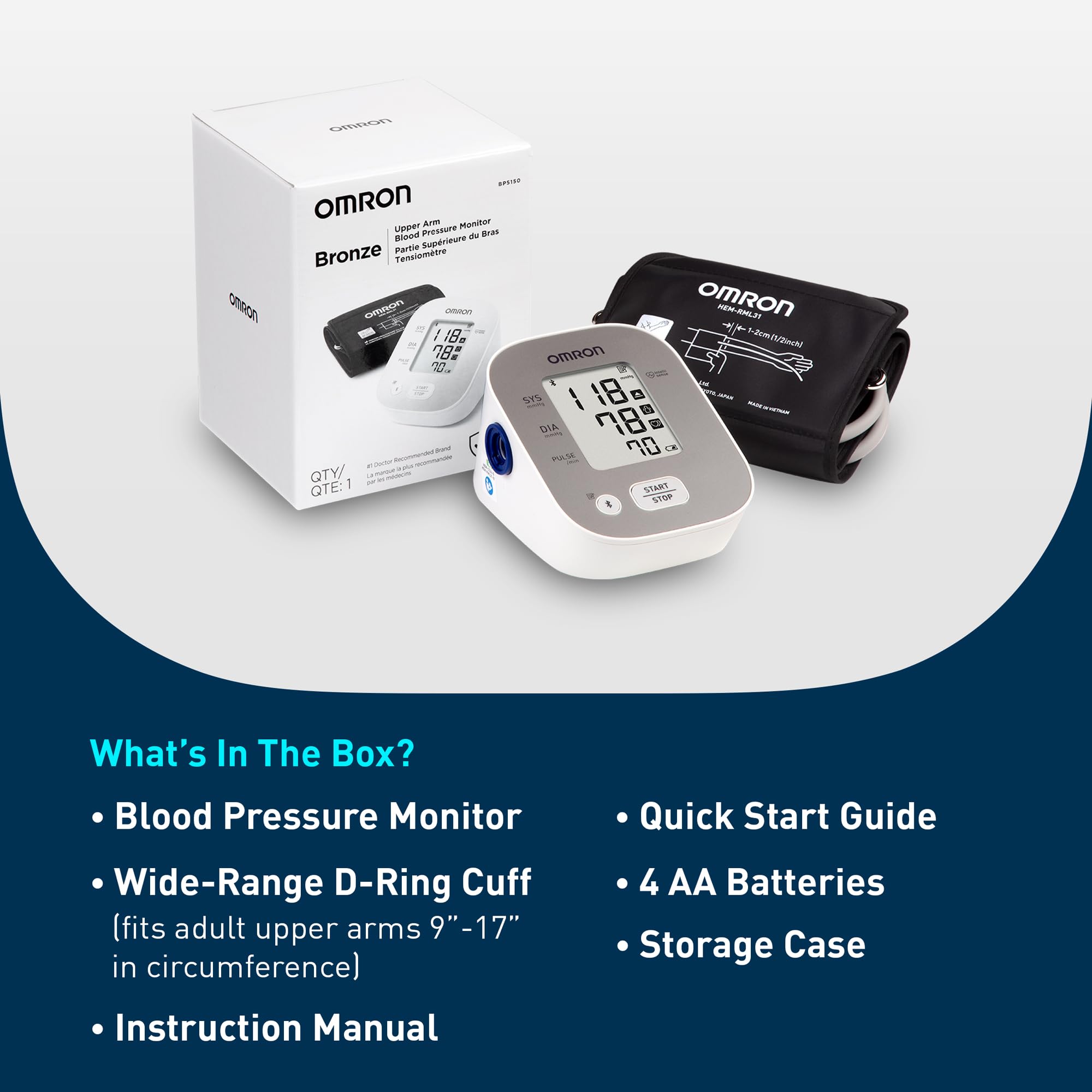 OMRON Bronze close-up display readout showing systolic and diastolic values for easy reading