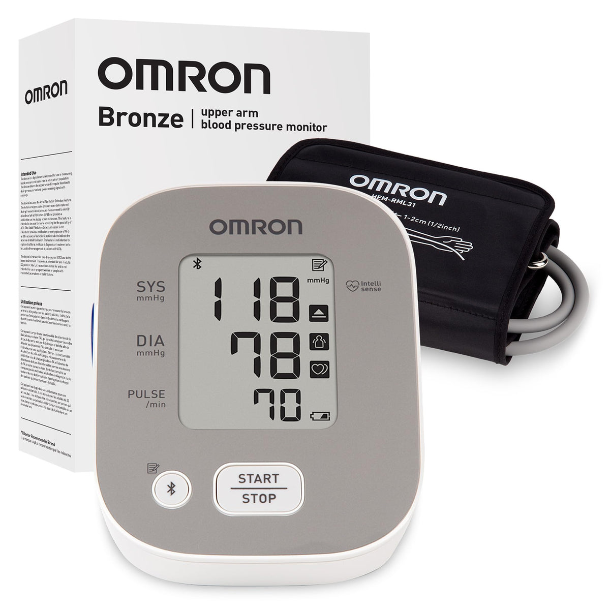 OMRON Bronze front view showing compact monitor and clear display for reliable readings
