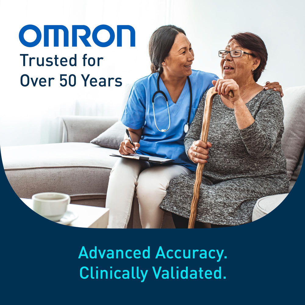 OMRON Bronze lifestyle bedside setup illustrating daily monitoring convenience and tracking