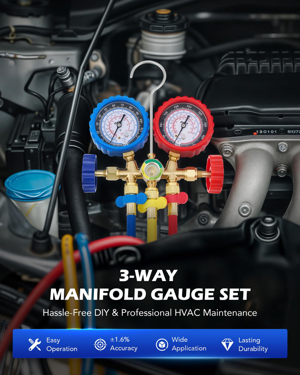 Orion Motor Tech close-up of hybrid gauges for durable accurate pressure readings