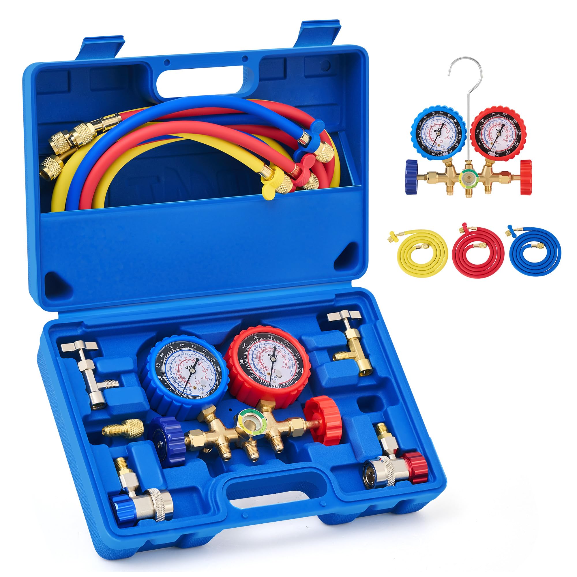 Orion Motor Tech front view of complete gauge set showing components and convenience