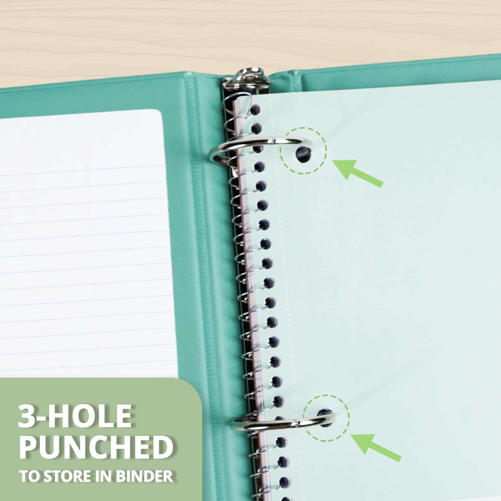 ONAVIA notebook open while a student writes, illustrating comfortable lay-flat use