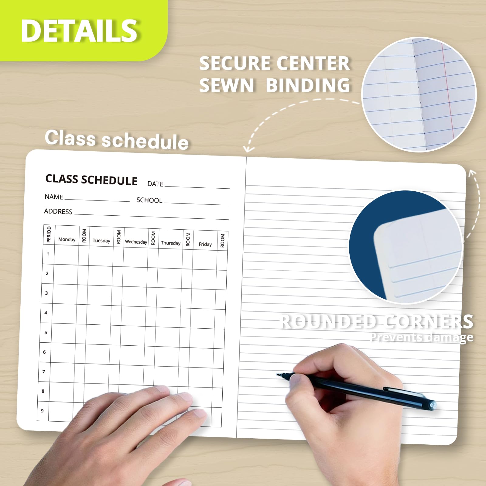 ONAVIA sewn binding open flat for easy, stable note-taking