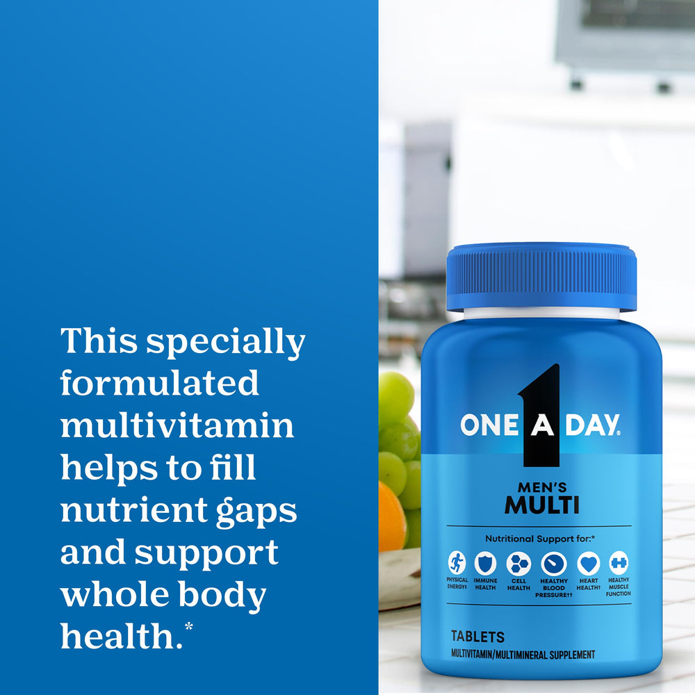 ONE A DAY label detail showing key nutrients for energy and immune support