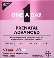 ONE A DAY front packaging showing prenatal advanced set and clear benefits