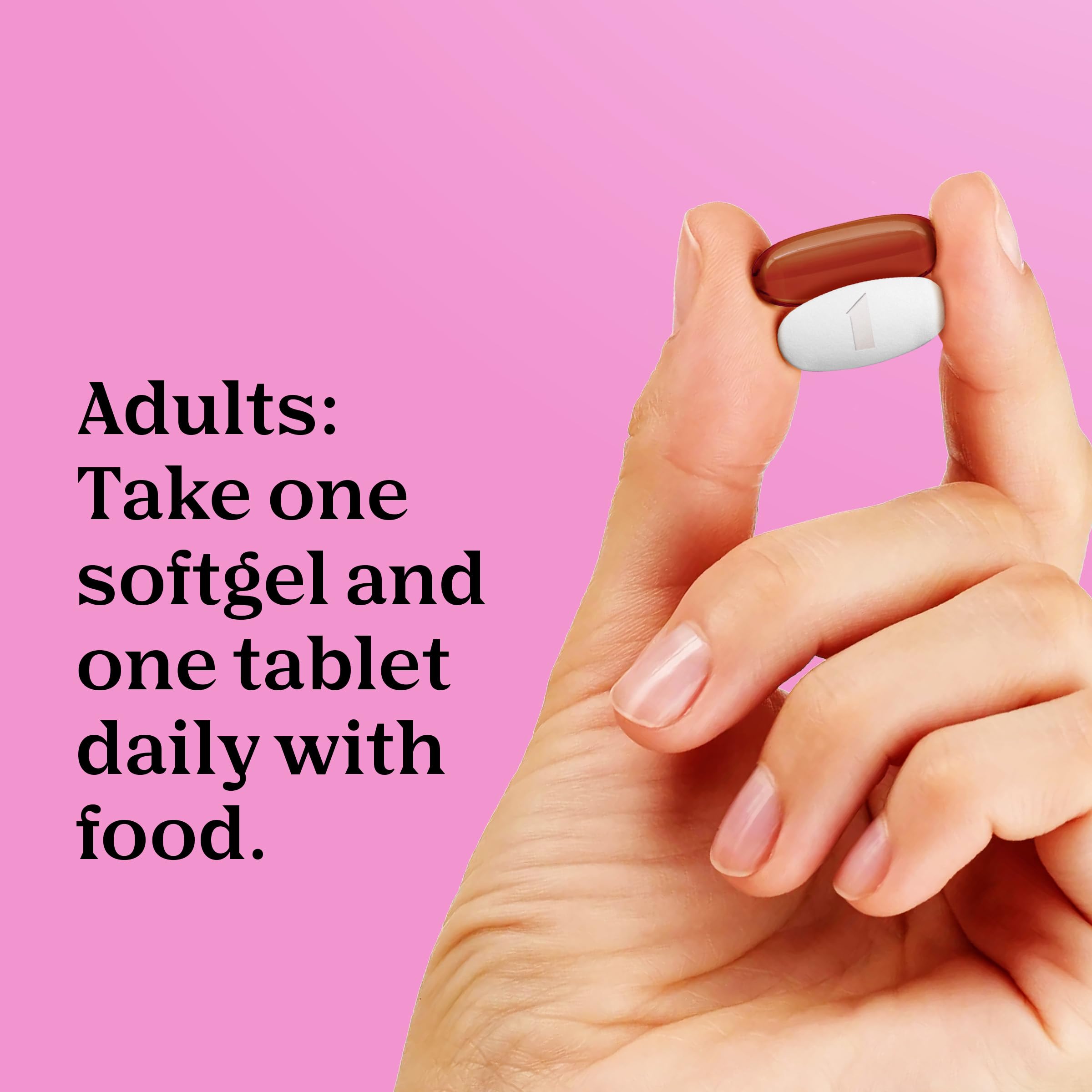 ONE A DAY open bottle with visible softgels and tablets for convenience